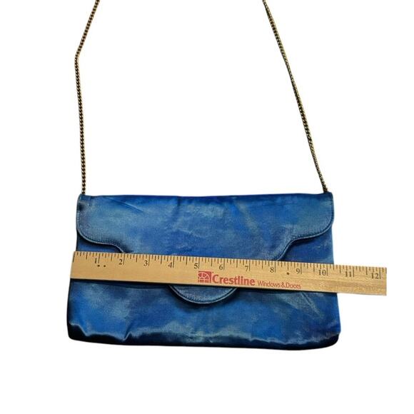 VTG Blue Satin‎ Clutch Shoulder Purse With Gold Colored Strap Night Out Retro - Picture 6 of 8
